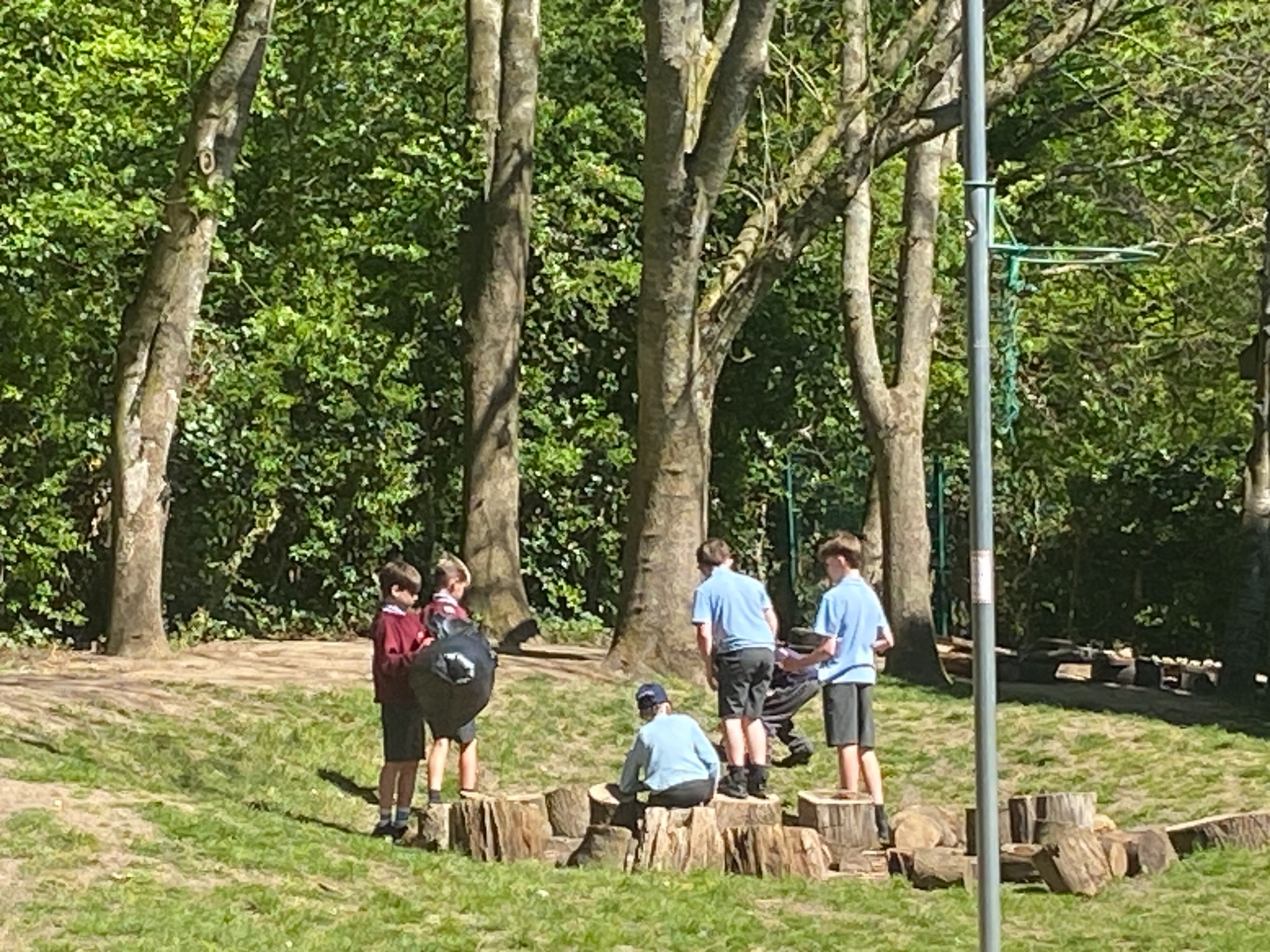photo of children around a log campifre
